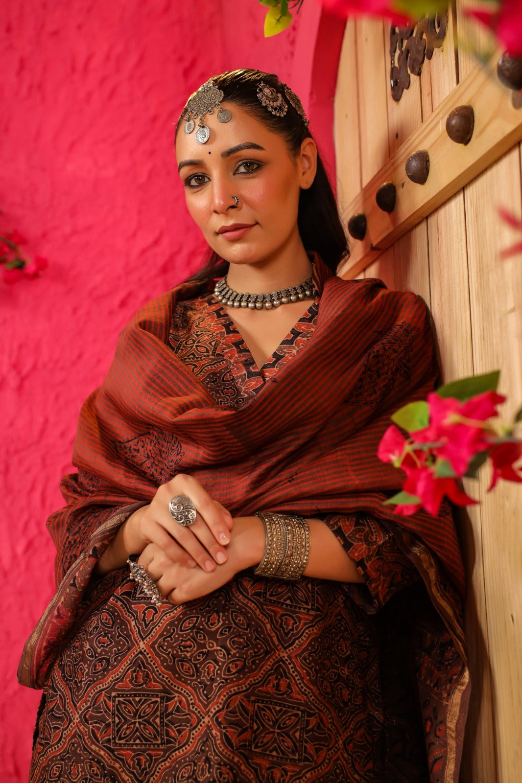 Women’s Brown Printed Ethnic Kurta Set with Dupatta and Pants - Prisachi Official