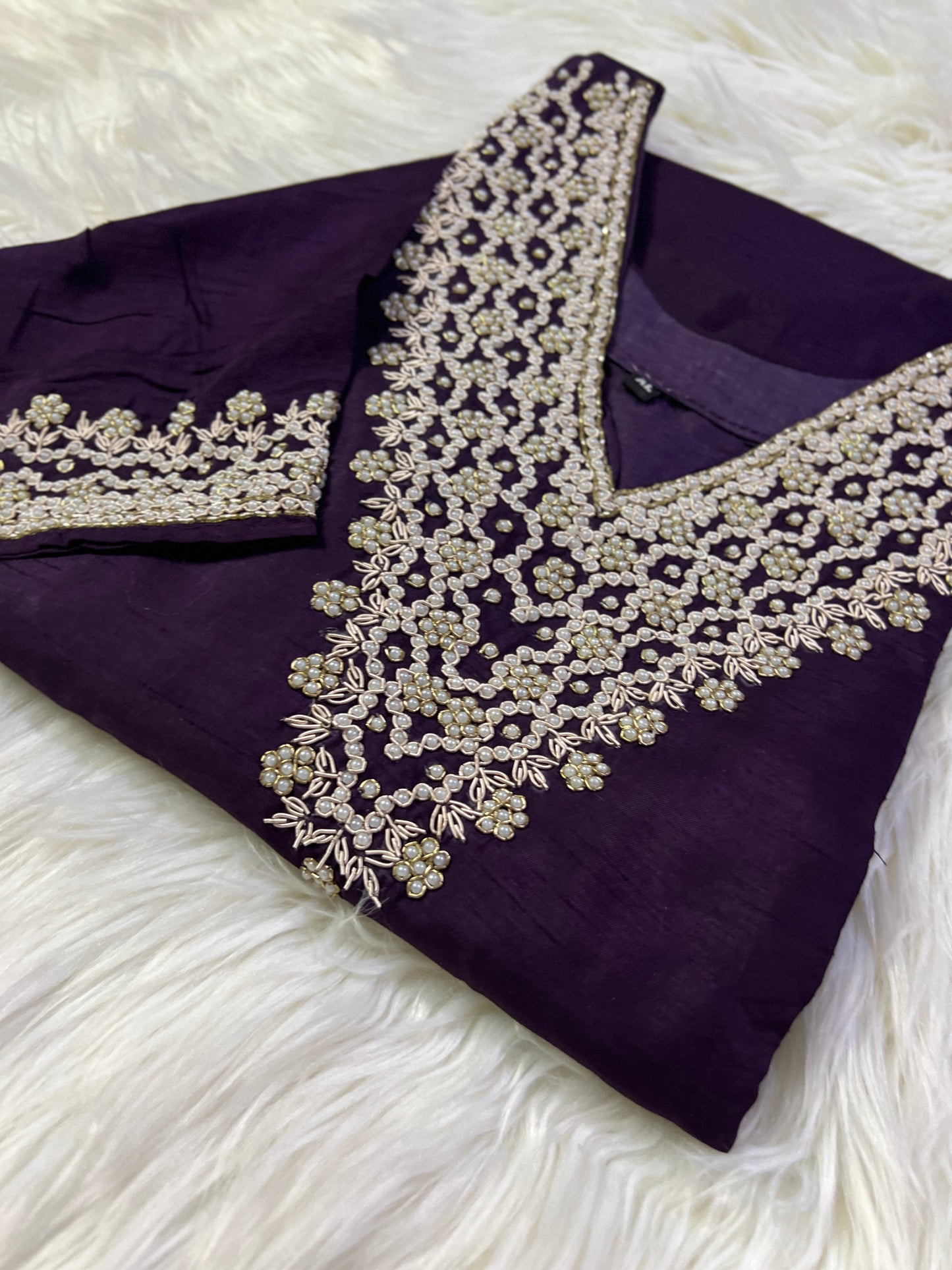 Purple neck embroidered kurta set with dupatta - Prisachi Official