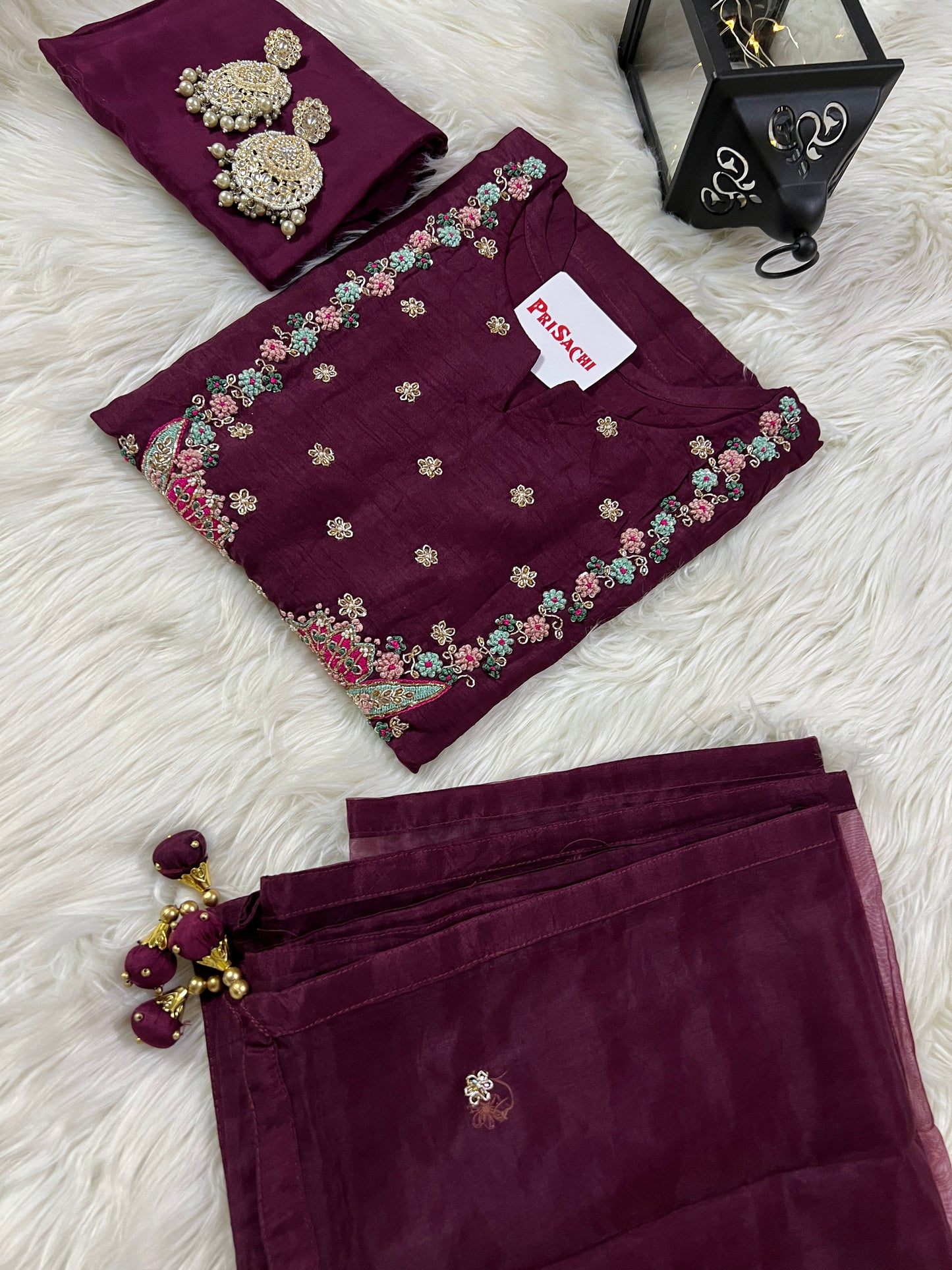 Black embroidered cotton silk kurta set with dupatta