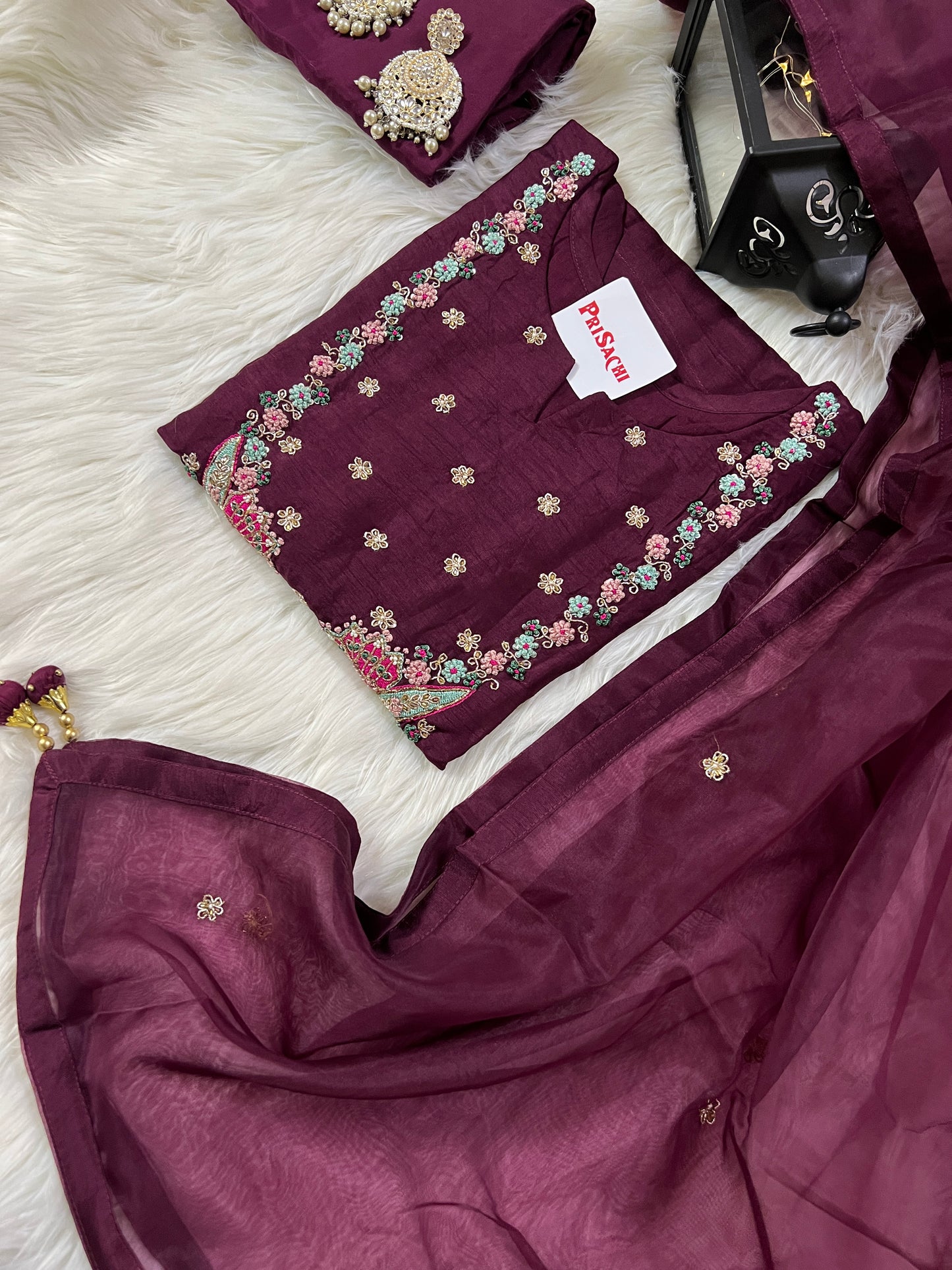 Black embroidered cotton silk kurta set with dupatta