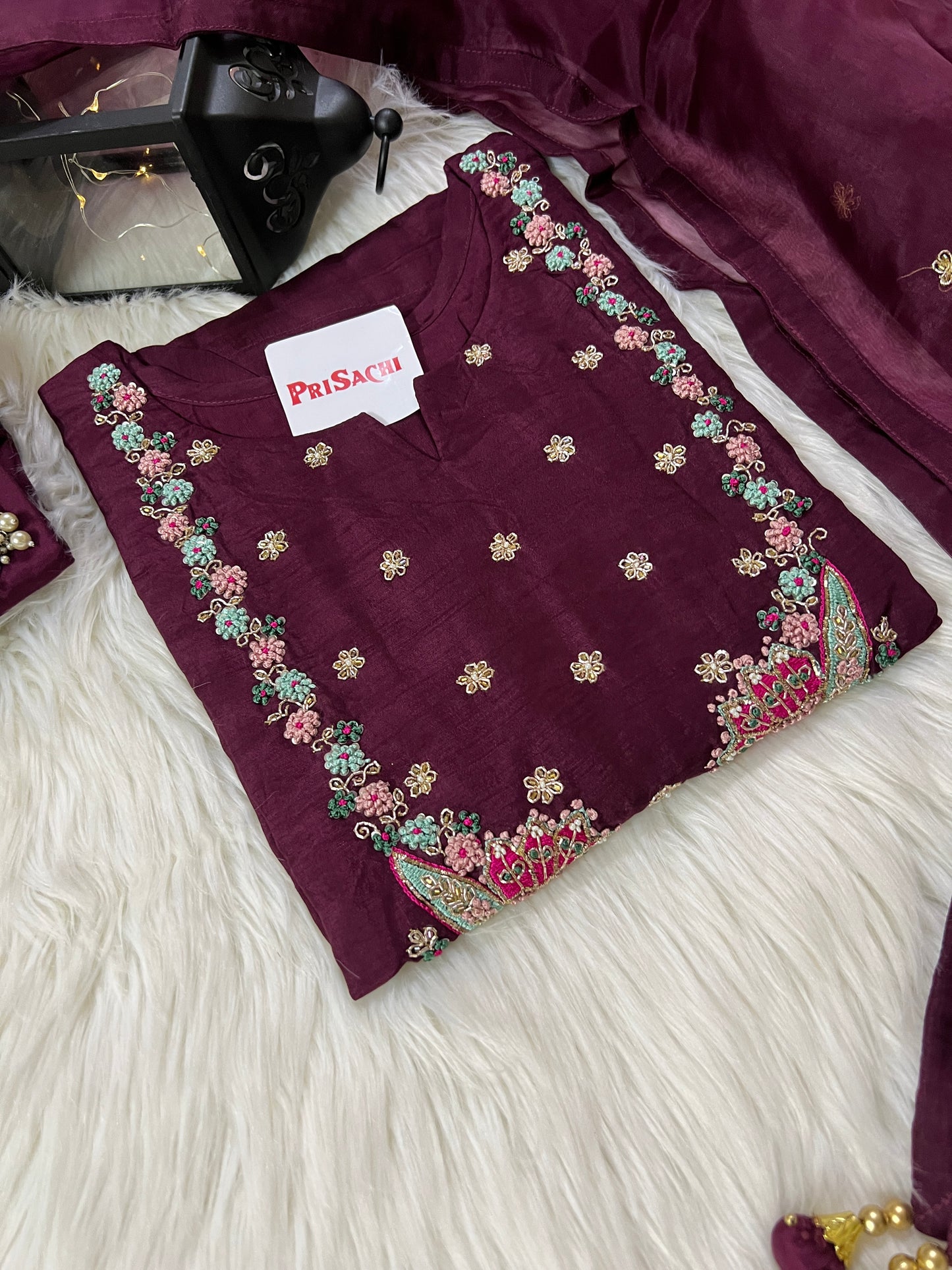 Black embroidered cotton silk kurta set with dupatta
