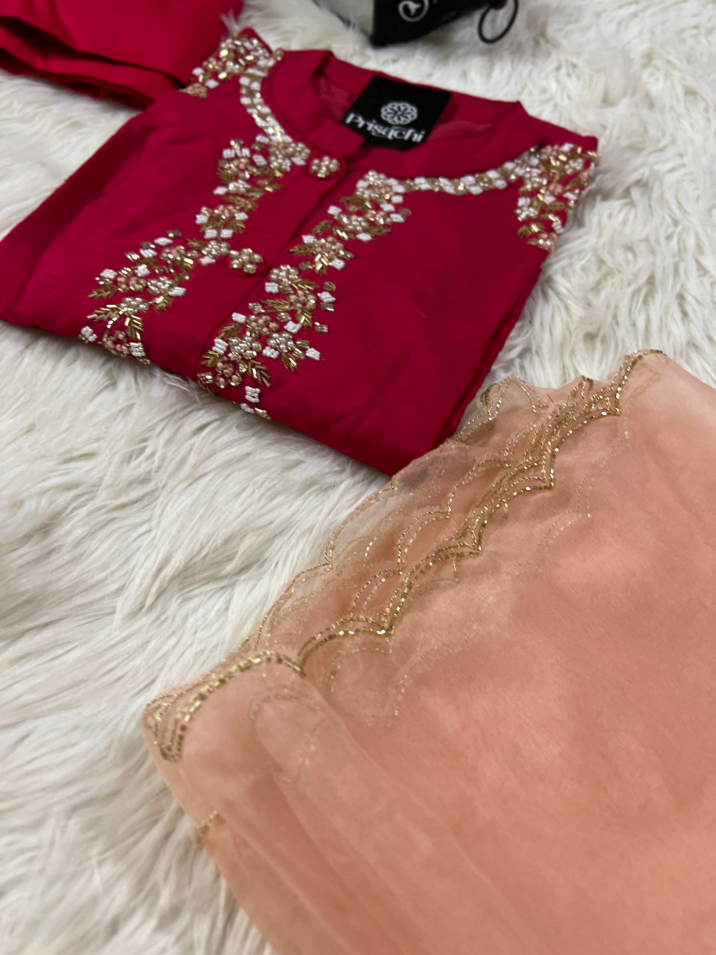 Red embroidered kurta set with dupatta - Prisachi Official