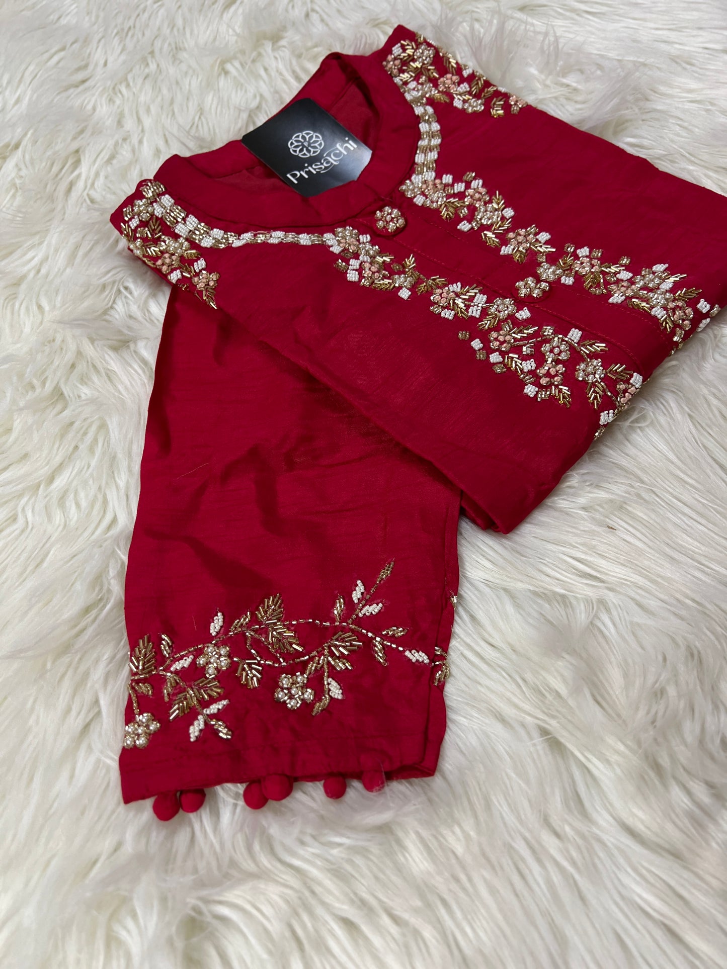 Red embroidered kurta set with dupatta - Prisachi Official