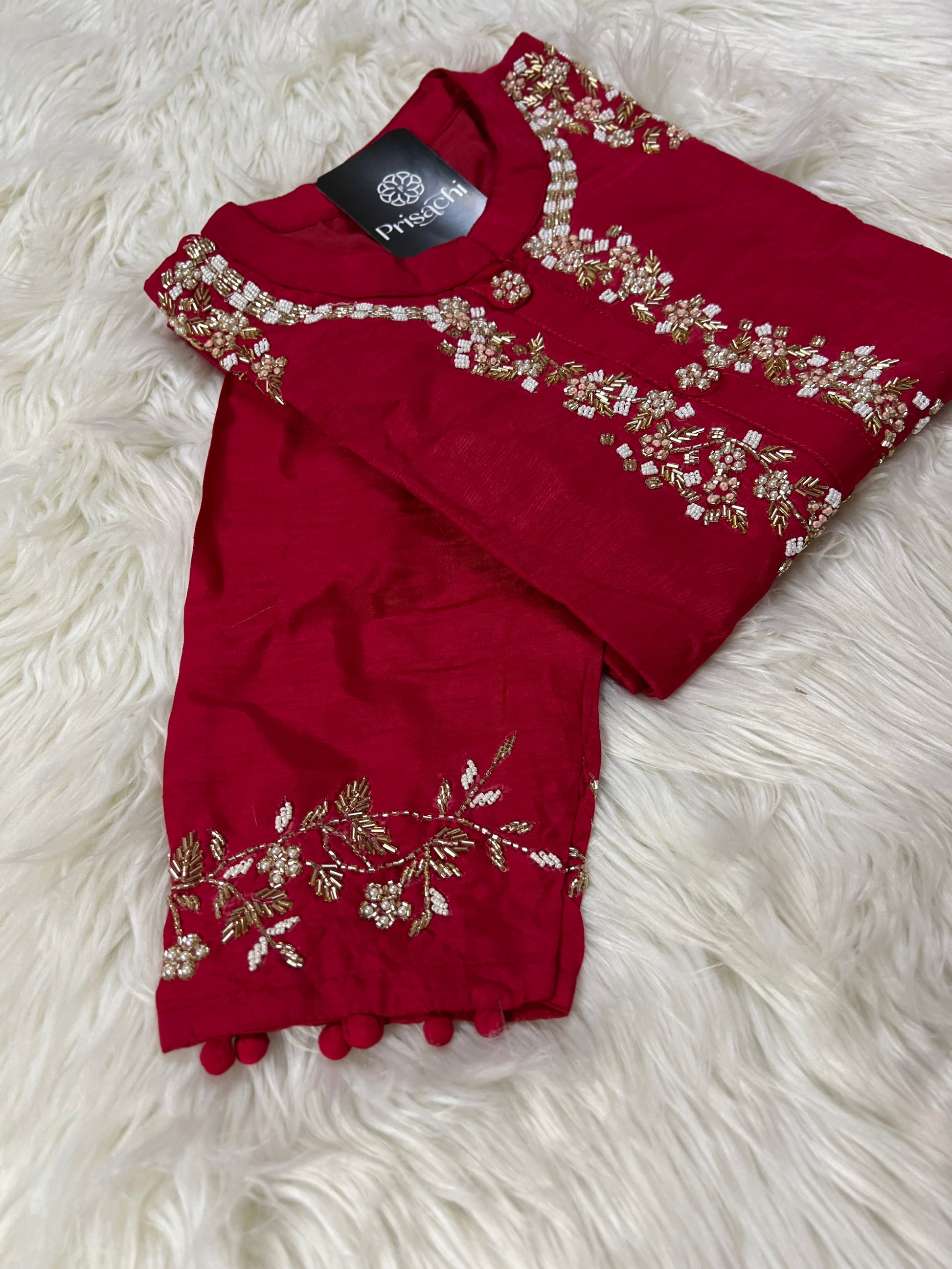 Red embroidered kurta set with dupatta - Prisachi Official