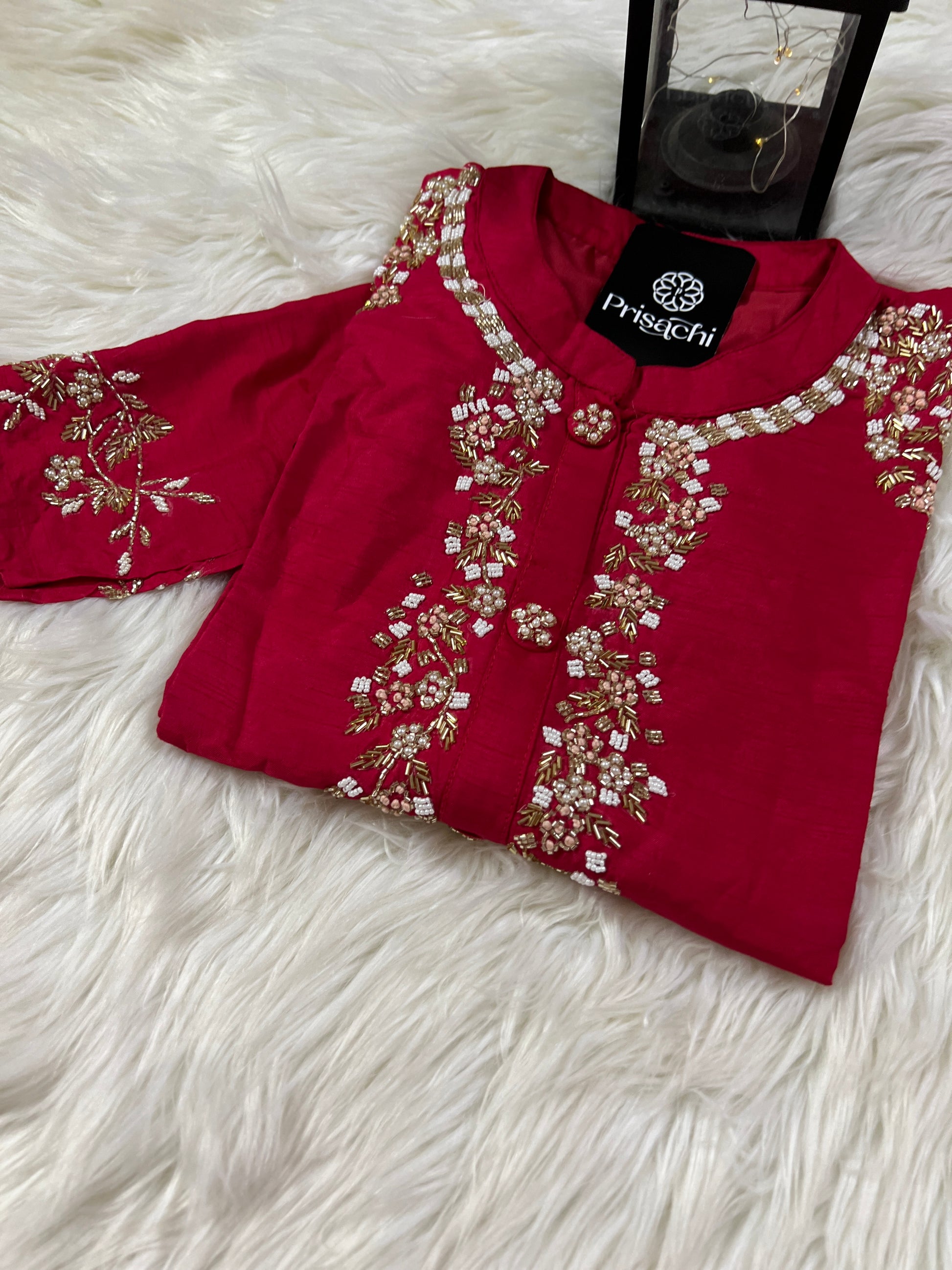 Red embroidered kurta set with dupatta - Prisachi Official
