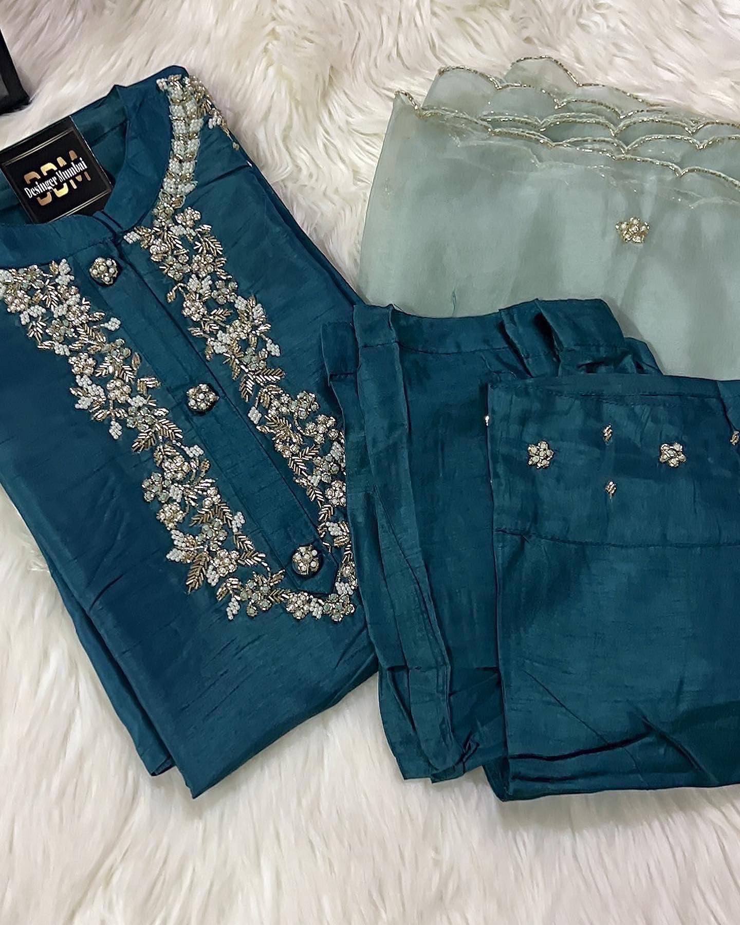 Designer Embroidered Ethnic kurta set with dupatta and pants - Prisachi Official
