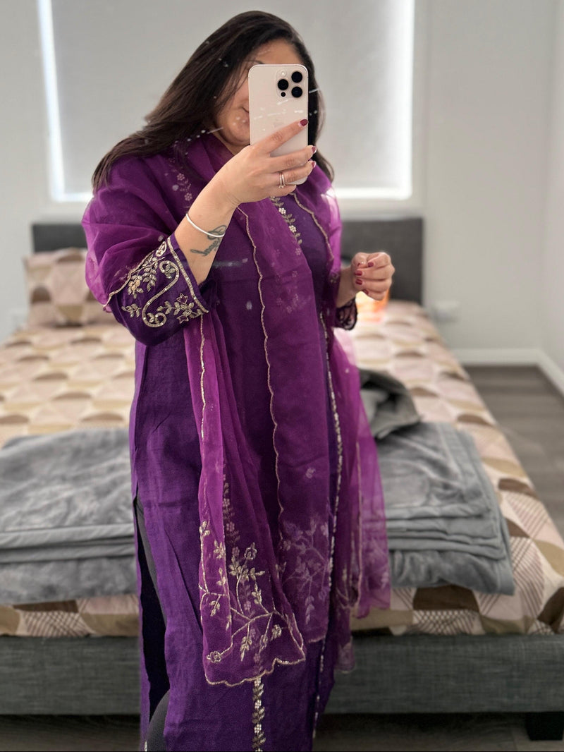 Purple  embroidered Kurta set